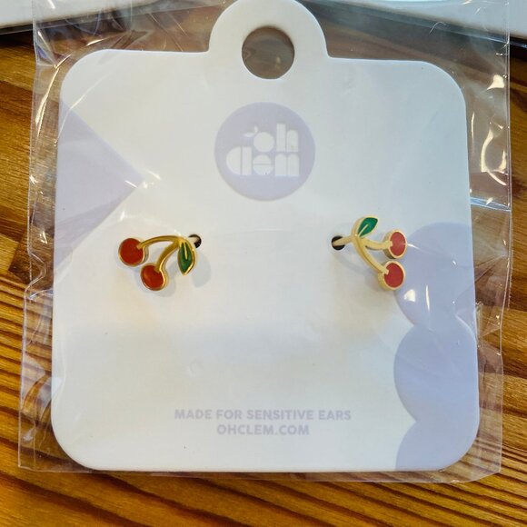 NWT Oh Clementine Fruit Stud Flat Back Earrings in Cherry, Citrus, Lemon - Picture 6 of 9